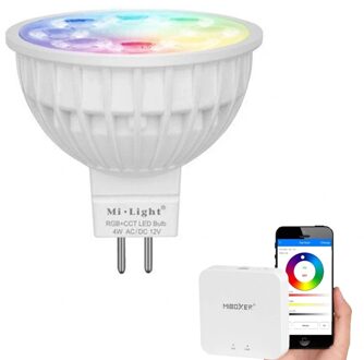 Wifi set met 1 tot 4 RGBWW led spots 4 watt mr16 fitting 12v