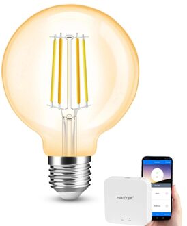Wifi set met Dual White smart filament lamp van Milight 7W E27 fitting - Amberkleurig G95 model - Met Milight module