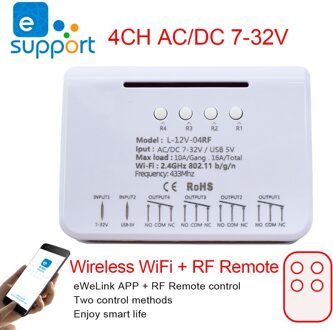 Wifi Slimme Lichtschakelaar, Wifi Module,4CH Dc 5/12/32V RF433 Ontvangen 10A Relais Werken Met Alexa Google Assistent, Ewelink App 7-32V RF