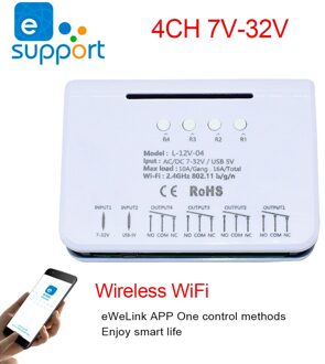 Wifi Slimme Lichtschakelaar, Wifi Module,4CH Dc 5/12/32V RF433 Ontvangen 10A Relais Werken Met Alexa Google Assistent, Ewelink App 7-32V