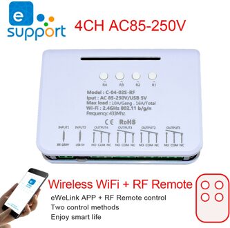 Wifi Slimme Lichtschakelaar, Wifi Module,4CH Dc 5/12/32V RF433 Ontvangen 10A Relais Werken Met Alexa Google Assistent, Ewelink App 85-250V RF