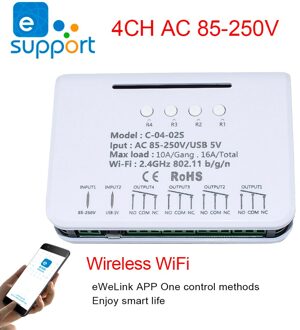 Wifi Slimme Lichtschakelaar, Wifi Module,4CH Dc 5/12/32V RF433 Ontvangen 10A Relais Werken Met Alexa Google Assistent, Ewelink App 85-250V