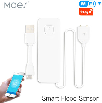 WiFi Smart Flood Sensor Water Leakage Detector Flood Overflow Alert Security Alarm System Tuya/Smart Life App Remote Control