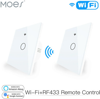 WiFi Smart Glass Panel Touch Switch RF433 Transmitter Wall Panel 1/2/3 Gang Remote Control Switch Works with Alexa Google Home
