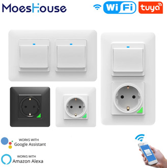 WiFi Smart Light Wall Switch Socket Outlet Push Button DE EU Smart Life Tuya Wireless Remote Control Work with Alexa Google Home