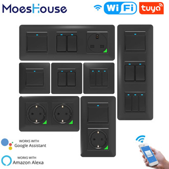 WiFi Smart Light Wall Switch Socket Outlet Push Button DE EU Smart Life Tuya Wireless Remote Control Work with Alexa Google Home