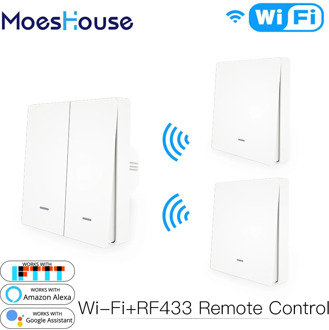 WiFi Smart Push Button Switch 2-Way RF433 Wall Panel Transmitter Kit Smart life Tuya App Control Works with Alexa Google Home