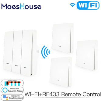 WiFi Smart Push Button Switch 2-Way RF433 Wall Panel Transmitter Kit Smart life Tuya App Control Works with Alexa Google Home
