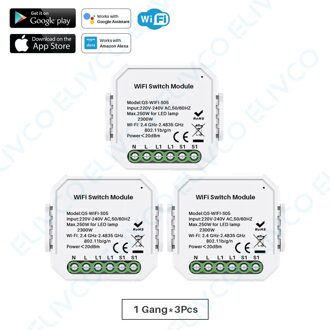 Wifi Smart Switch Module 1 Gang/2 Gang Two Way 10A 2300W Tuya Smart Leven App Afstandsbediening groep Controle Timer Werkt Met Alexa 1Gang-3stk