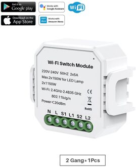 Wifi Smart Switch Module 1 Gang/2 Gang Two Way 10A 2300W Tuya Smart Leven App Afstandsbediening groep Controle Timer Werkt Met Alexa 2Gang-1stk