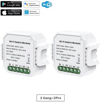Wifi Smart Switch Module 1 Gang/2 Gang Two Way 10A 2300W Tuya Smart Leven App Afstandsbediening groep Controle Timer Werkt Met Alexa 2Gang-2stk