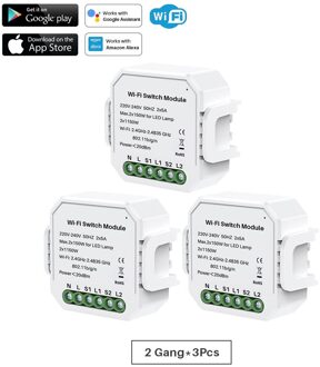 Wifi Smart Switch Module 1 Gang/2 Gang Two Way 10A 2300W Tuya Smart Leven App Afstandsbediening groep Controle Timer Werkt Met Alexa 2Gang-3stk