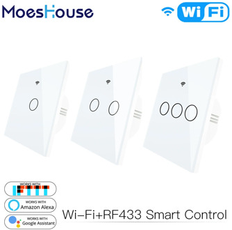 WiFi Smart Switch Remote Control Glass Panel Tuya Light Switch Works With Alexa Echo Google Home RF433 EU Type White Touch