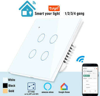 WiFi Smart Switch,Wireless Wall Light Touch Switch,2/3 Way,Glass Panel Touch Interruptor Inteligente 1/2/3/4 Gang,EU UK