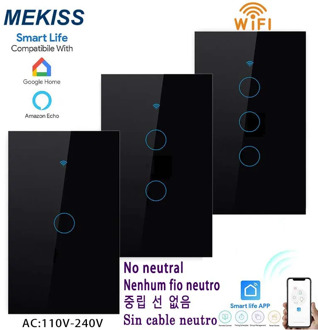 WIFI smart touch switch supports APP smart life remote control US standard 1 \ 2 \ 3gang single fire wire control light switch