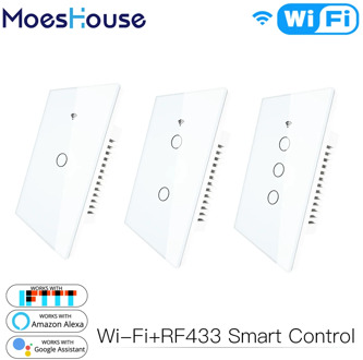 WiFi Smart Wall Light Switch Glass Panel RF433&Wi-Fi Smart Life Tuya APP Remote Control Works With Alexa Google Home 1/2/3 Gang