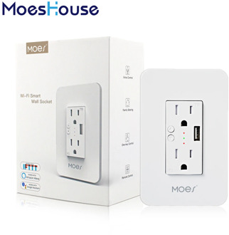 Wifi Smart Wall Power Outlets Plug with 2 USB Socket Smart Life/Tuya APP Remote Control Anywhere Work with Alexa Google Home