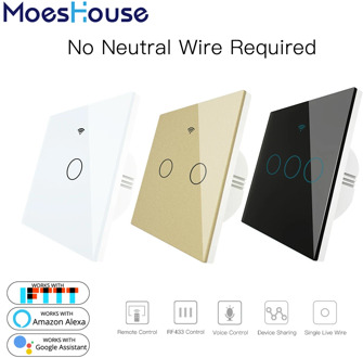 WiFi Smart Wall Switch No Neutral Wire Needed Wireless Smart Life Tuya Remote Control Single Fire Work with Alexa RF433