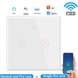Wifi Touch Muur Schakelaar Huishouden Enkele Brand + Nul Fire Graffiti Intelligente Voice Control Alexa Europese Type 86 Google Knop wit 2 switch