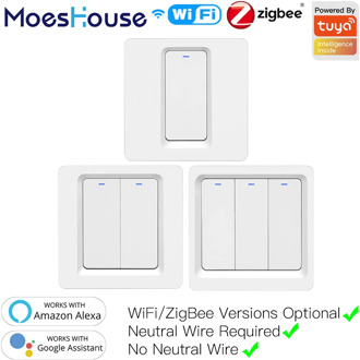 WiFi ZigBee Smart Push Button Switch No Neutral Required Smart Life Tuya APP Alexa Google Home Voice Control 2/3 Way EU UK