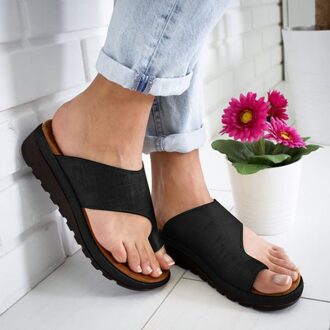 Wiggen Schoenen Voor Vrouwen Zomer Mode Flats Wiggen Open Teen Enkel Strand Schoenen Zwarte Slippers Romeinse Slippers Sandalen 43