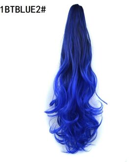 Wigsin 20Inch Lange Synthetische Krullend Claw Op Paardenstaart Clip In Hair Extensions Ombre Zwart Rood Blauw Kapsel Voor Vrouwen 1BTBLUE2