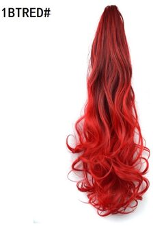 Wigsin 20Inch Lange Synthetische Krullend Claw Op Paardenstaart Clip In Hair Extensions Ombre Zwart Rood Blauw Kapsel Voor Vrouwen 1BTRED