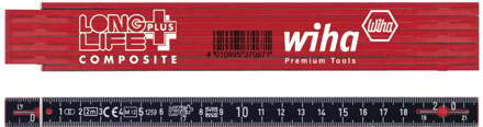 Wiha duimstok longlife plus composite 2 m metrisch, 10 delen (37067) rood/ zwart Wit