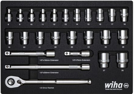 Wiha Ratelsleutelset | 1/2" | 26-delig | incl. schuiminzetstuk - 44740 - 44740