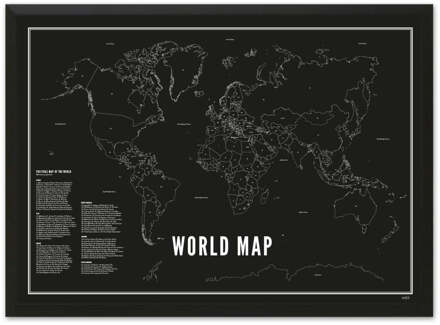 WIJCK. print Wereldkaart zwart A4 21 x 30 cm