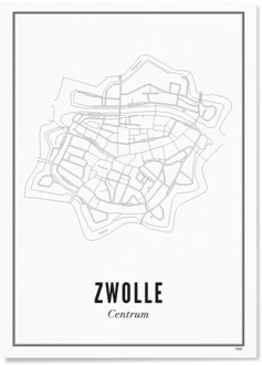WIJCK. Zwolle Centrum poster A3 30 x 40 Wit