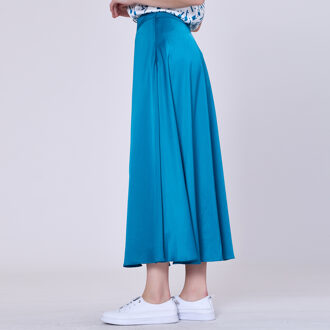 Wijd uitlopende midi satijnen rok Blauw