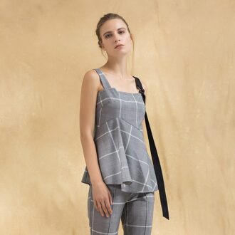 Wijd uitlopende tartan top Grijs - L