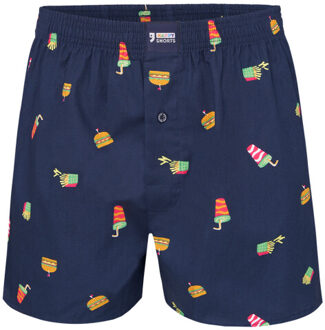 Wijde boxershort heren fast food print - maat XL Blauw