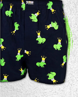 Wijde boxershort heren kikker met kroon print Blauw