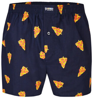 Wijde boxershort heren pizza print - maat M Blauw