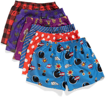 Wijde boxershorts heren 6-pack multipack d630 met prints Rood - XS