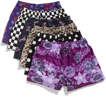 Wijde boxershorts heren 6-pack multipack d635 met prints Paars - L