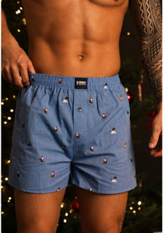 Wijde boxershorts heren kerst 3-pack geruit/print/effen - maat XXL Blauw