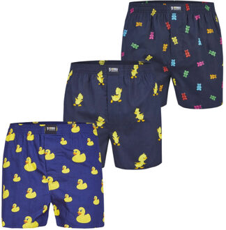 Wijde boxershorts heren met print 3-pack Blauw - L