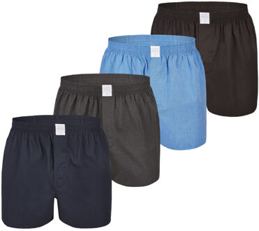 Wijde geweven boxershorts heren 4-pack effen Veelkleurig - XXL