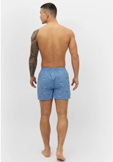 Wijde kerst boxershort heren skiing santa - maat XL Lichtblauw