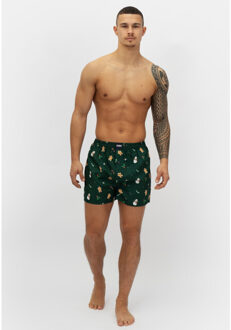 Wijde kerst boxershort heren sneeuwpop + gingerbread - maat S Groen