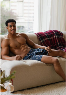 Wijde kerst boxershort heren snowman + gingerbread blauw Veelkleurig - XL