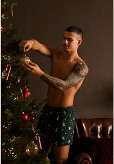 Wijde kerst boxershort heren snowman + gingerbread groen - XL