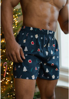 Wijde kerst boxershort heren x-mas cookies blauw - maat M Veelkleurig