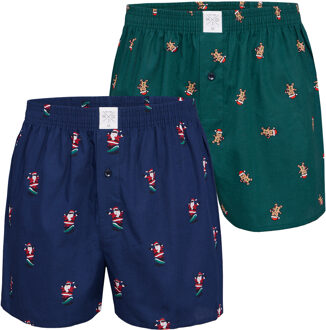 Wijde kerst boxershorts heren groen / blauw 2-pack Print / Multi - XL