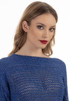 wijdmazige gebreide trui Blauw - S