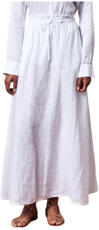 Wijdvallende linnen rok met elastische taille Massimo Alba , White , Dames - L,M,S,Xs
