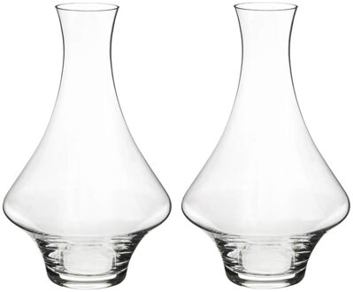 Wijn karaf - 2x stuks - 1,65 liter - D26 x H26 cm - glas - taps toelopende hals - decanteer kan - sc